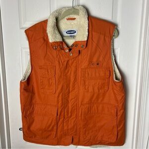 Vintage Old Navy Utility Vest Men M Orange Hunting Camping Outdoors Sherpa Lined
